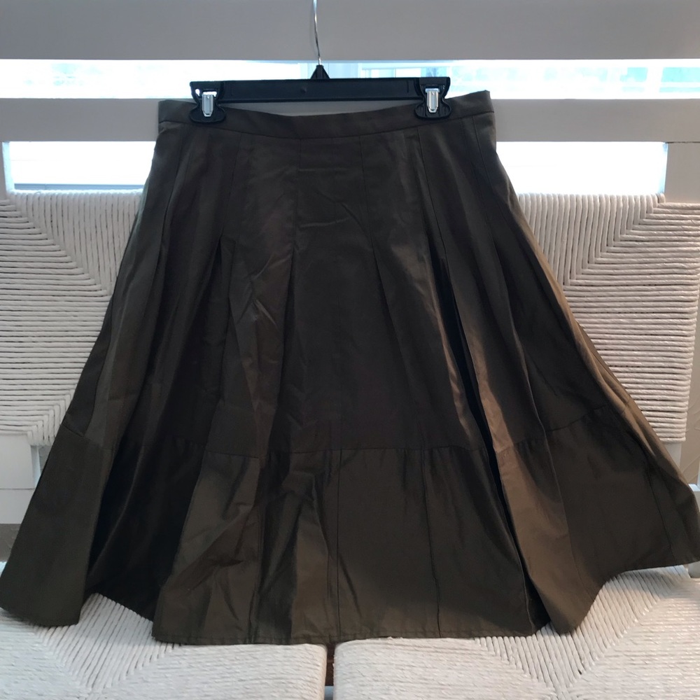 Ann Taylor Pleated Full Skirt In Olive